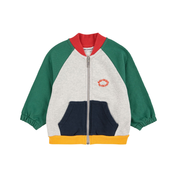 bobo choses tic tac toe color block zipped baby sweatshirt gray