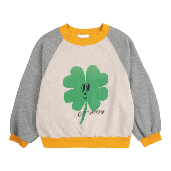bobo choses lucky clover raglan sweatshirt heather gray