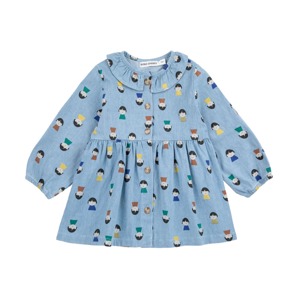 bobo choses game pawns all over light denim baby dress light blue