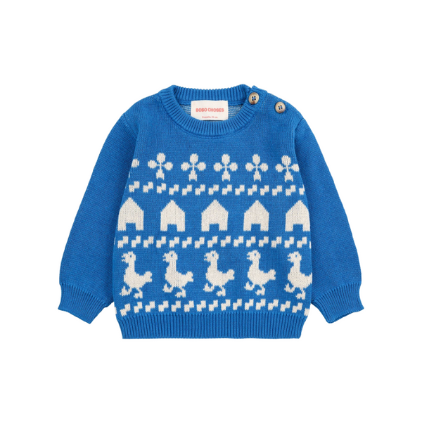 bobo choses farm jacquard sweater blue