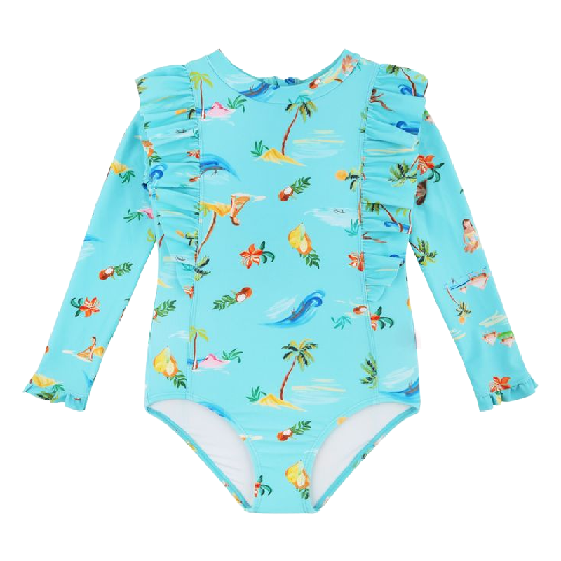 seafolly isla frill swim paddlesuit palm blue