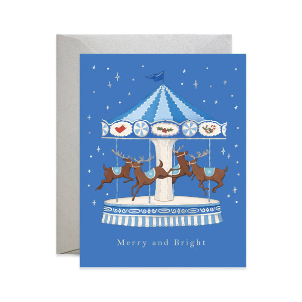 reindeer merry go round greeting card