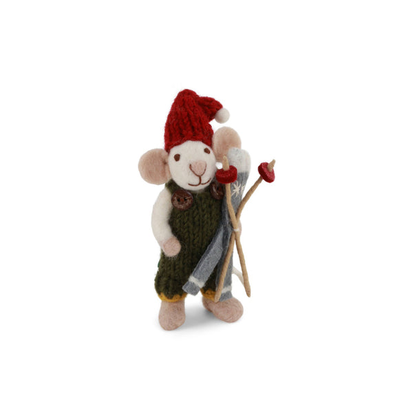 gry & sif mouse with skis green ornament