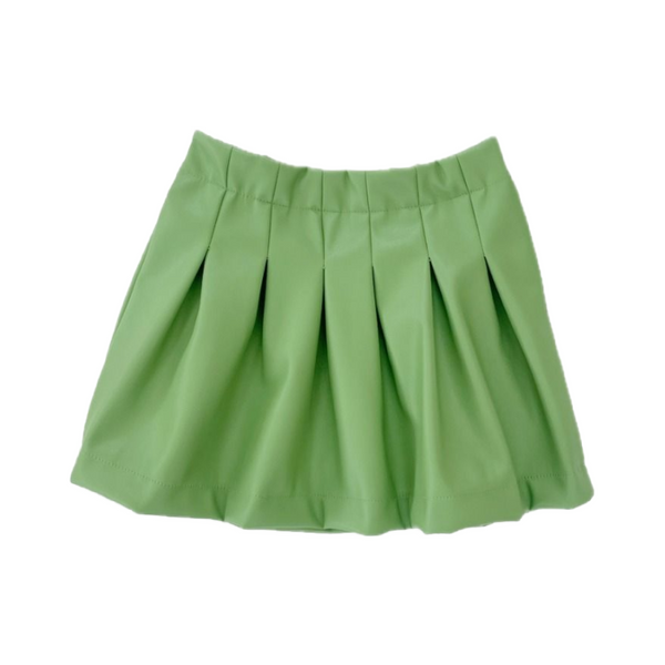 long live the queen vegan leather pleatskirt green