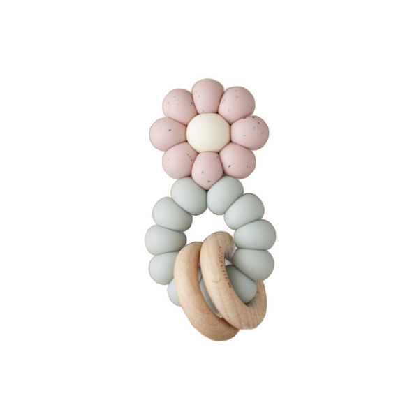 little chew chamomile teether speckled rose