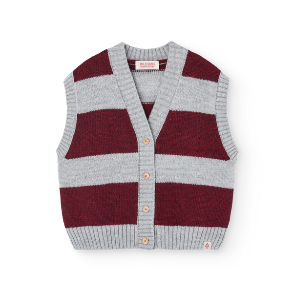 the animals observatory blobfish kid cardigan vest maroon stripe