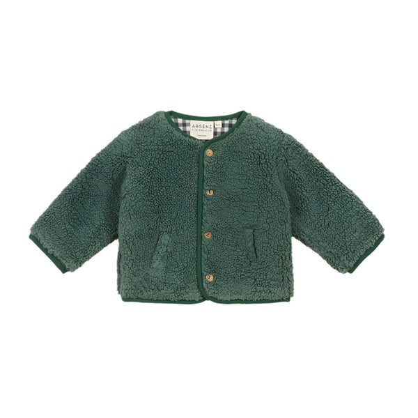 arsene & les pipelettes baby gingham sherpa jacket green