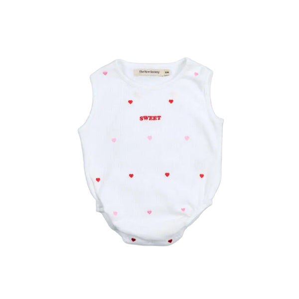 the new society petunia baby romper pure cloud hearts