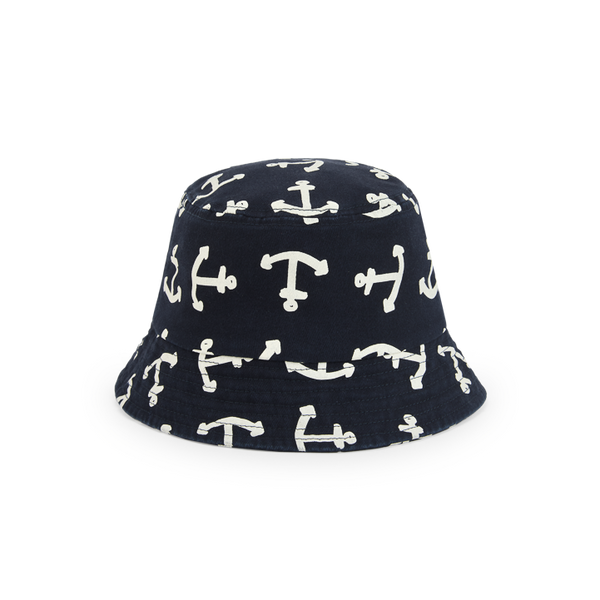 Navy bucket hat with white anchor pattern from the animals observatory