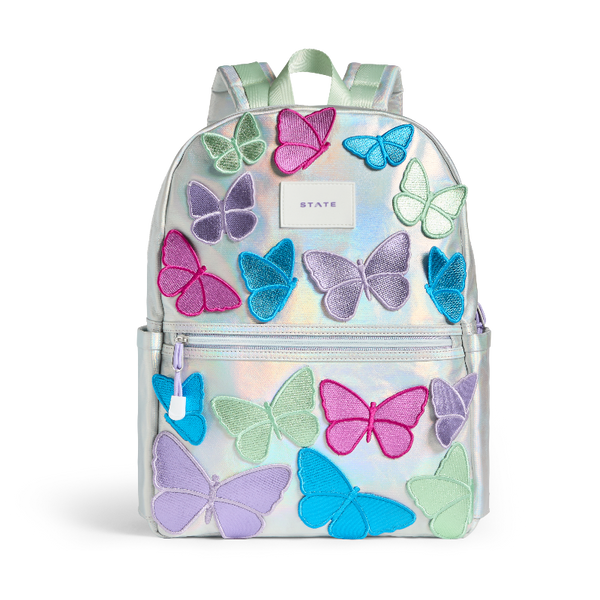 Backpack with colorful butterfly patterns