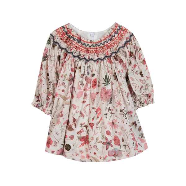 tartine et chocolat liberty print smocked baby dress ecru
