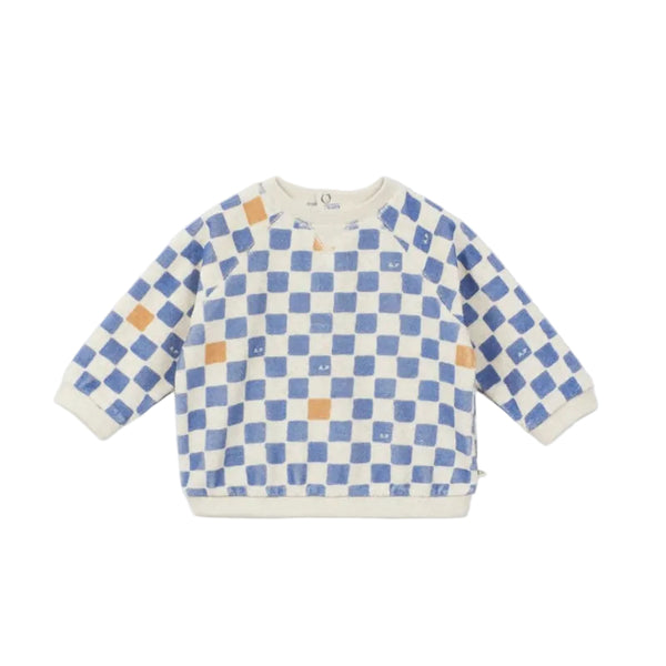 arsene & les pipelettes checkered terry baby sweatshirt cobalt blue