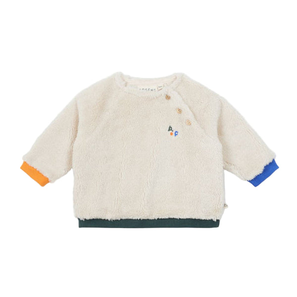 arsene & les pipelettes tricolor sherpa baby sweatshirt beige