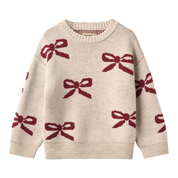 wheat jacquard bows sweater eggshell