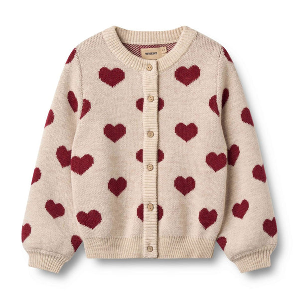 wheat jacquard hearts cardigan off-white melange