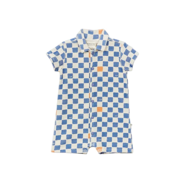 arsene & les pipelettes checked terry baby jumpsuit cobalt blue