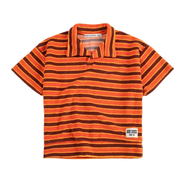 bobo choses striped terry polo brick/orange