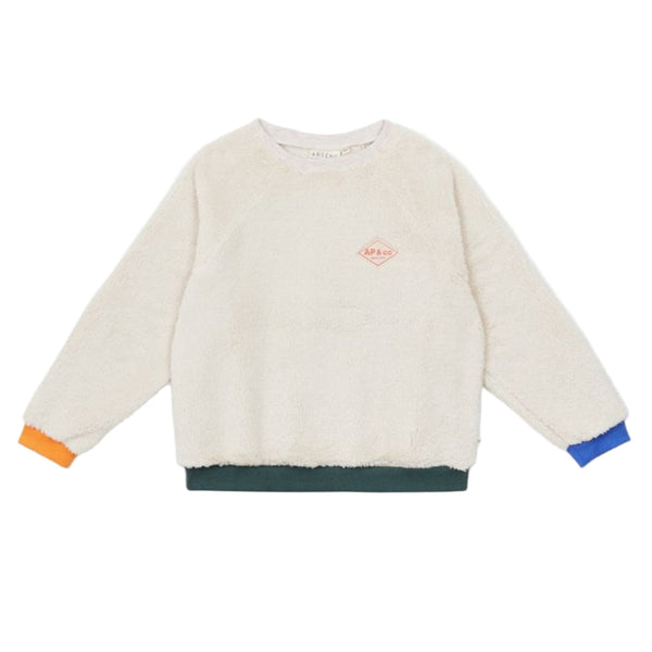 arsene & les pipelettes tricolor sherpa sweatshirt beige