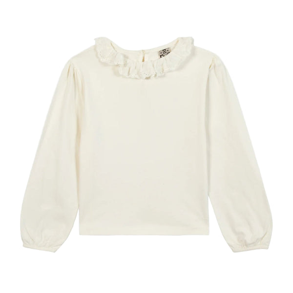 White blouse with ruffled collar by bonton