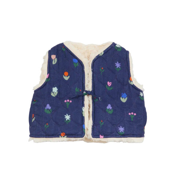 arsene & les pipelettes reversible flower baby vest blue