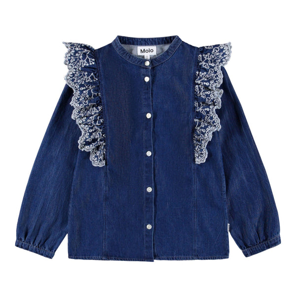 molo Blue denim shirt with lace details