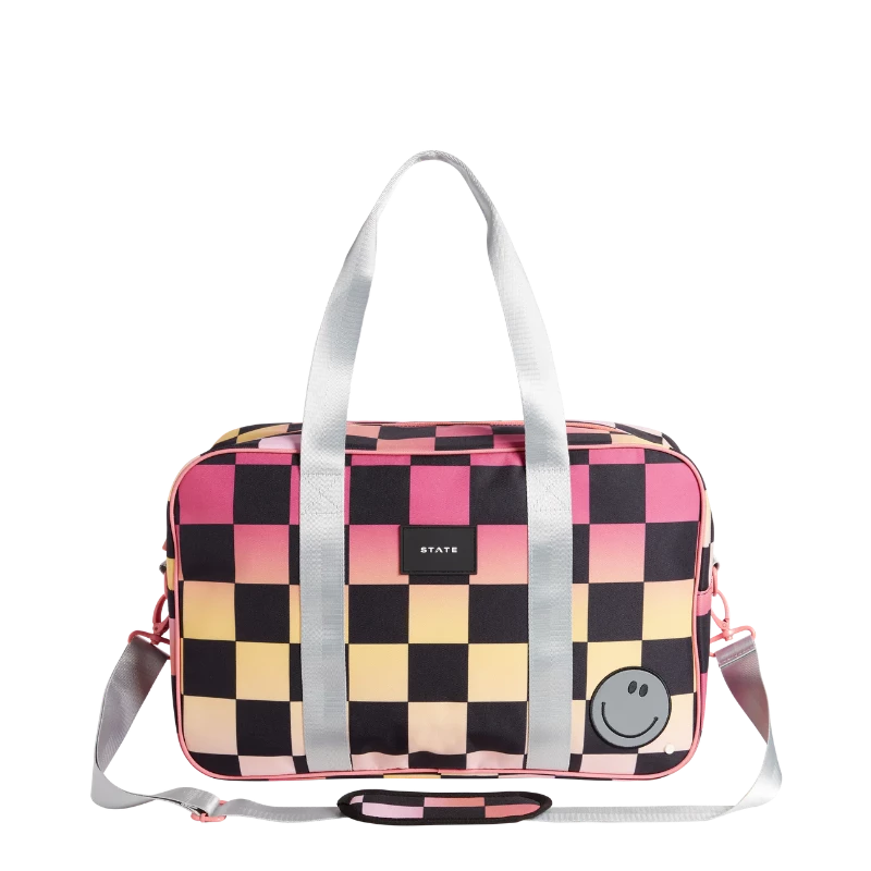 state bags rockaway kids duffel pink checkerboard
