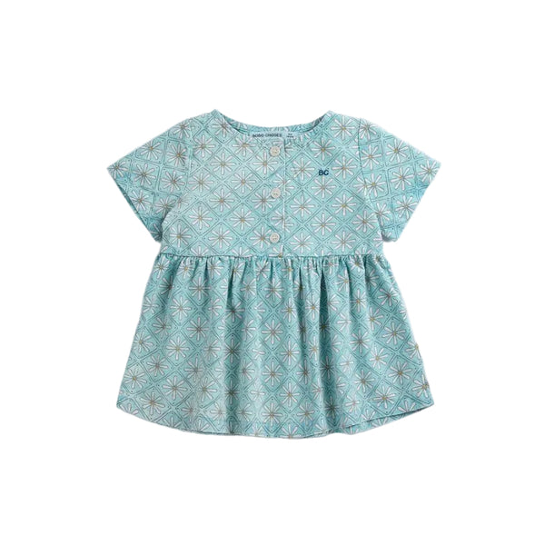 bobo choses pixel daisy mosaic allover baby dress blue