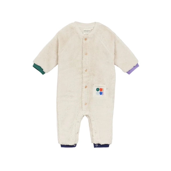 arsene & les pipelettes sherpa baby jumpsuit beige