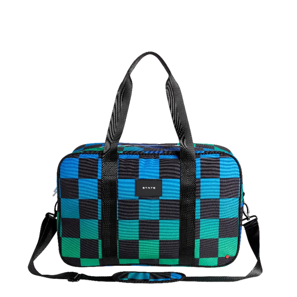 state bags rockaway kids duffel blue checkerboard