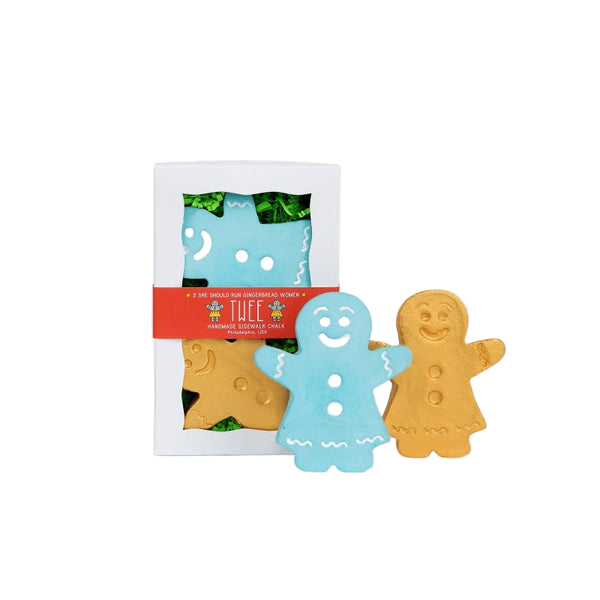 twee gingerbread women sidewalk chalk turquoise/gold