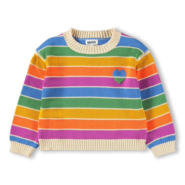 Colorful striped sweater with a heart molo gitty sweater heart rainbow