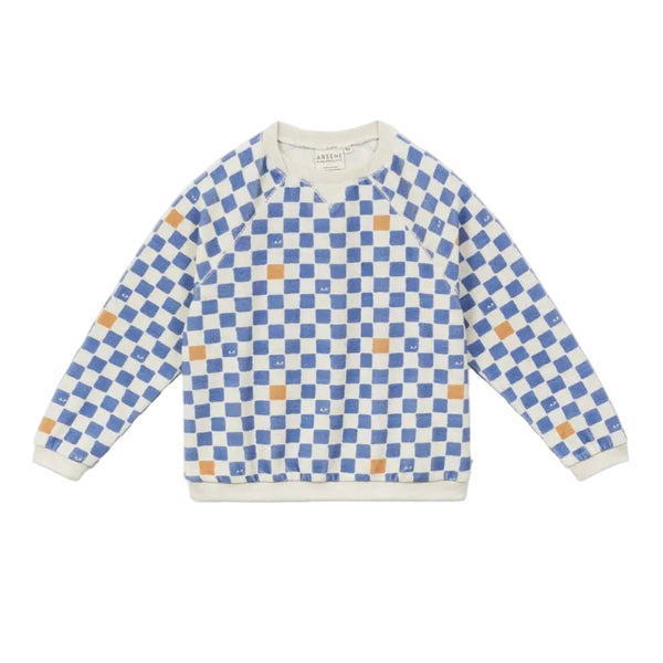 arsene & les pipelettes checkered terry sweatshirt cobalt blue