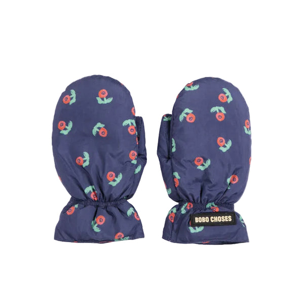 bobo choses stamp bloom all over mittens navy blue
