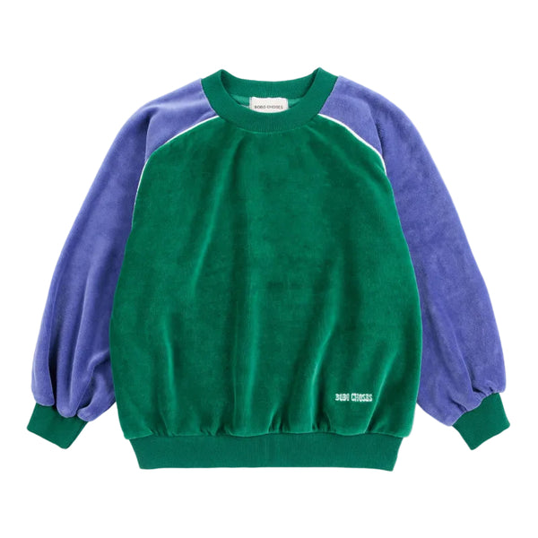 bobo choses color block velour sweatshirt green
