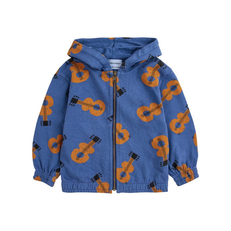 bobo choses acoustic guitar all over zipped baby hoodie navy blue