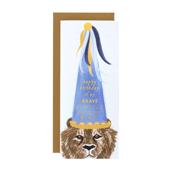 Greeting card with a lion illustration and birthday message