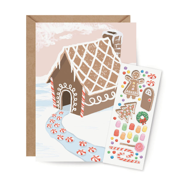 gingerbread house sticker scene greeting card