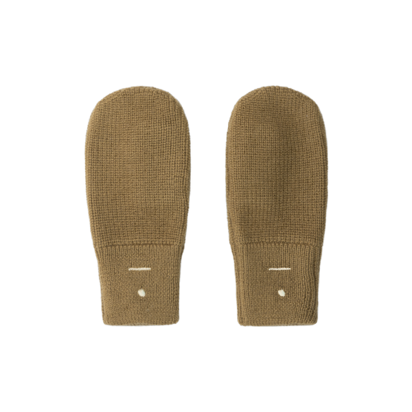 gray label knitted mittens peanut