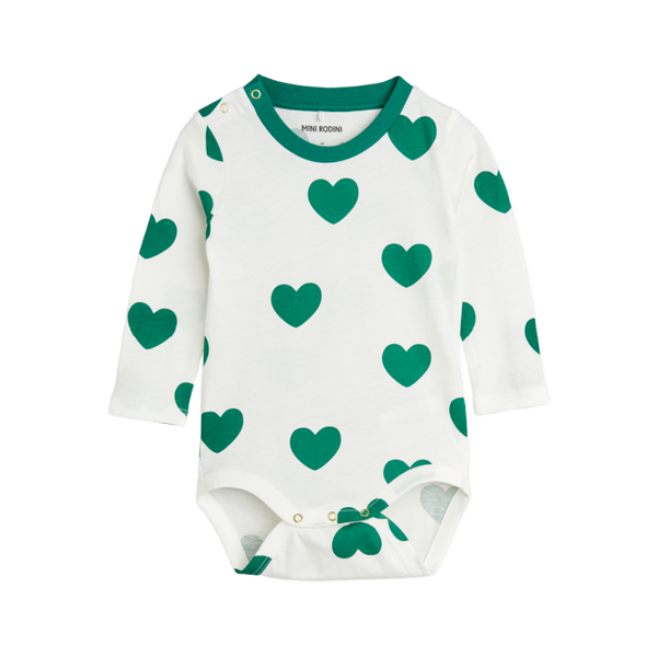 mini rodini hearts aop ls baby body green