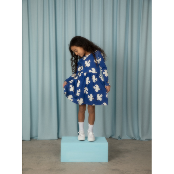 mini rodini liberty dress mini rodini x wrangler peace dove aop ls dress blue – kodomo