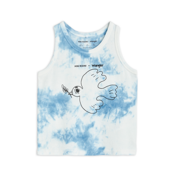 mini rodini x wrangler peace dove tank blue tie dye
