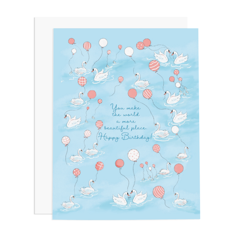 ramus & co swans and balloons birthday card