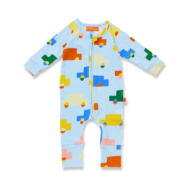 halcyon nights beep beep baby zip romper