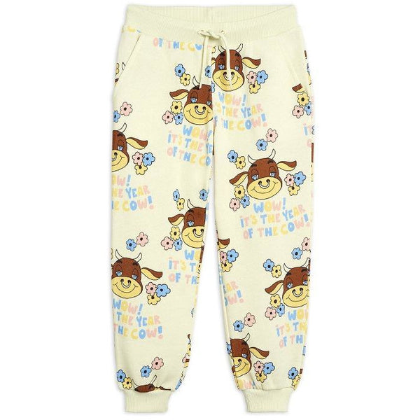mini rodini wow cow sweatpants off white - exclusive collection, kid's joggers