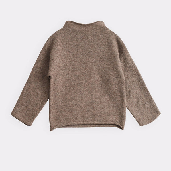 belle enfant funnel sweater mid-brown marl, sustainable soft knit tops sweaters for children baby toddler, new fall winter fashion at kodomo boston with free shipping 