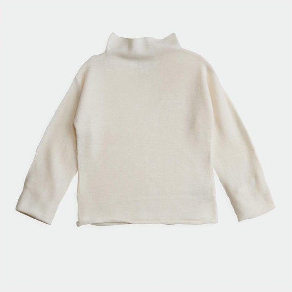 belle enfant funnel sweater snow white, neutral colors sustainable soft knit tops sweaters for children baby toddler, new fall winter fashion at kodomo boston with free shipping 