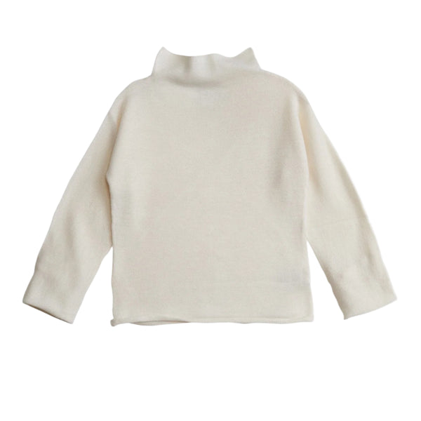 belle enfant funnel sweater snow white, neutral colors sustainable soft knit tops sweaters for children baby toddler, new fall winter fashion at kodomo boston with free shipping