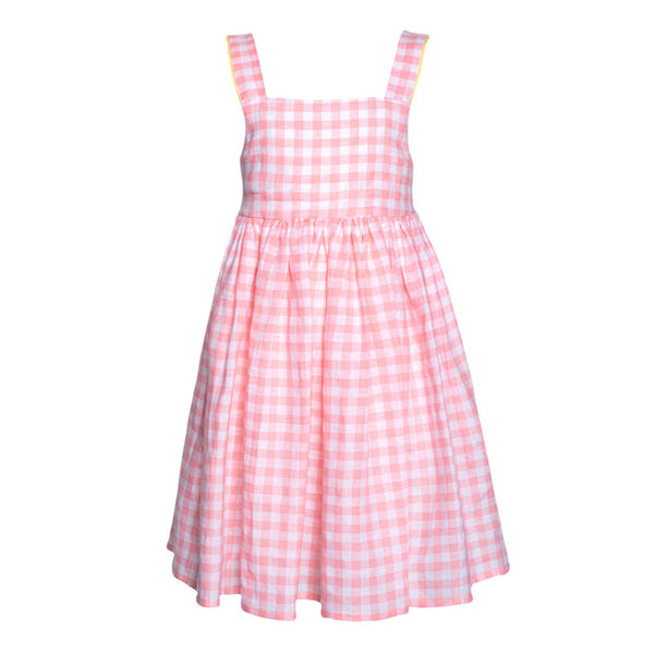 paade mode linen dress with ties picnic pink