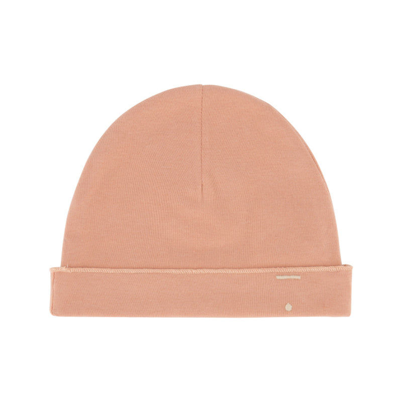 gray label baby beanie rustic clay