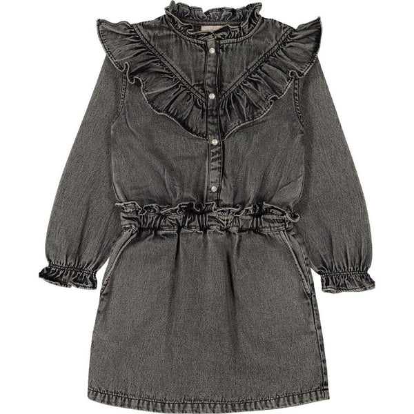 louis louise folk dress washed denim, girls dresses with ruffles